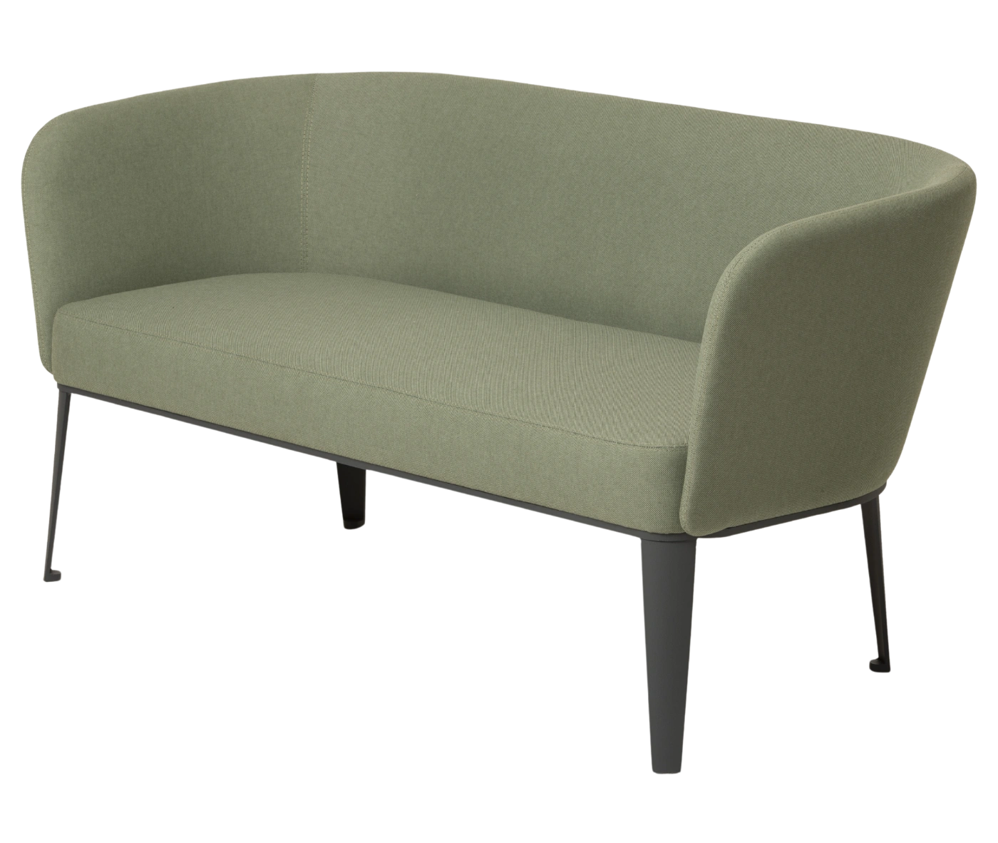 True Clara sofa in front-left view with olive green upholstery, a high curved backrest and slim legs.