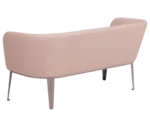 True Clara sofa in back view with light pink upholstery, a high curved backrest and slim legs.