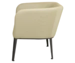 True Clara sofa in side view with light yellow upholstery, a high curved backrest and slim legs.