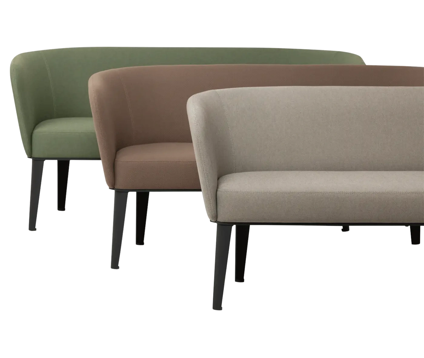 True Clara 300 sofa collection shown in assorted upholstery with curved backrests.