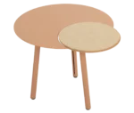 True Cloud round table, top view, light sand finish, with removable timber accent, and slim angled legs.