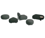 True Code modular seating with a rounded upholstered seat, backrest, and integrated table.