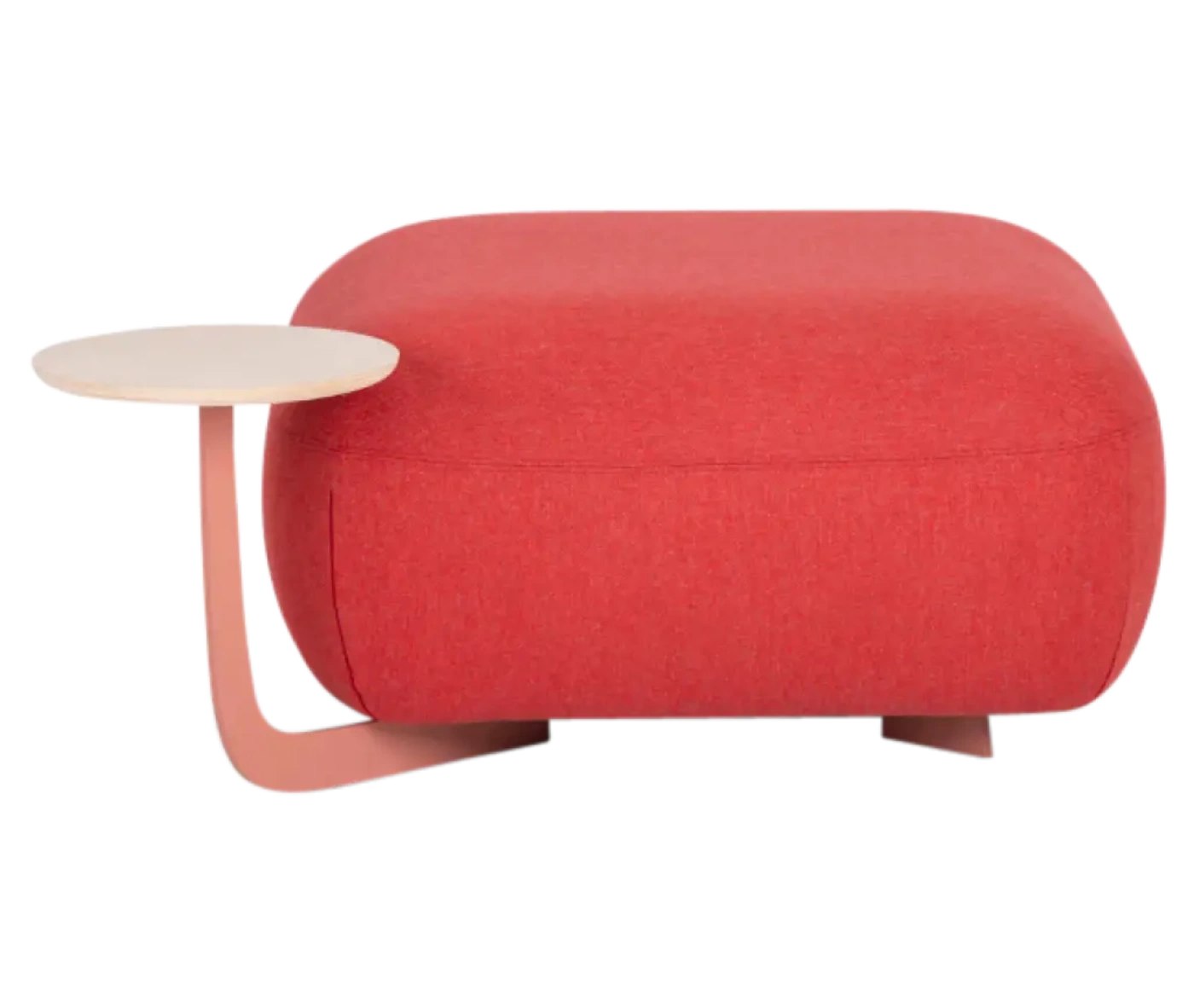 True Code modular seating in front view with rounded upholstered form and integrated side table.