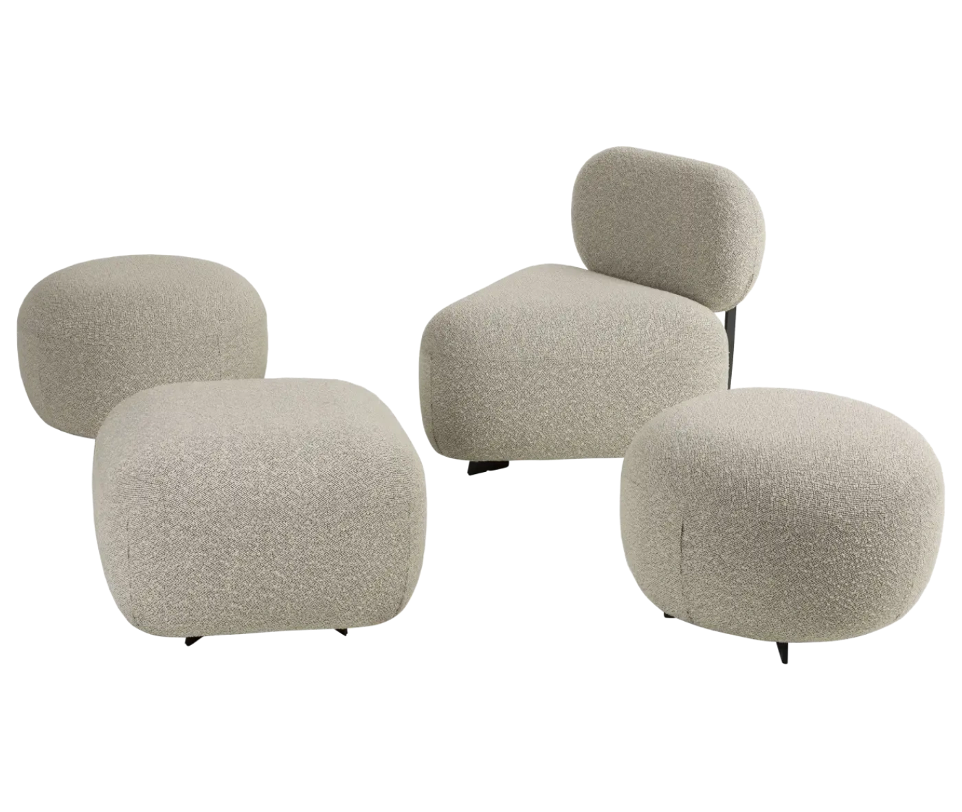 True Code modular seating with textured white upholstery and rounded forms in various shapes.