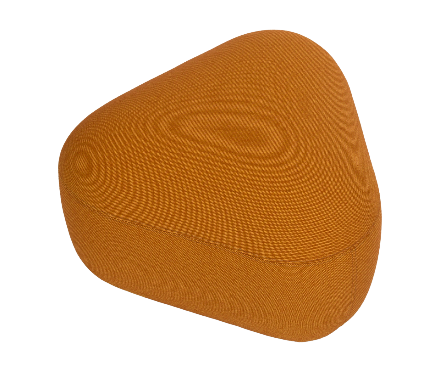 True Code modular seat with orange upholstery and a rounded triangular form.
