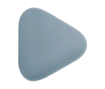 Top view of True Code modular seat with light blue upholstery and a rounded triangular form.
