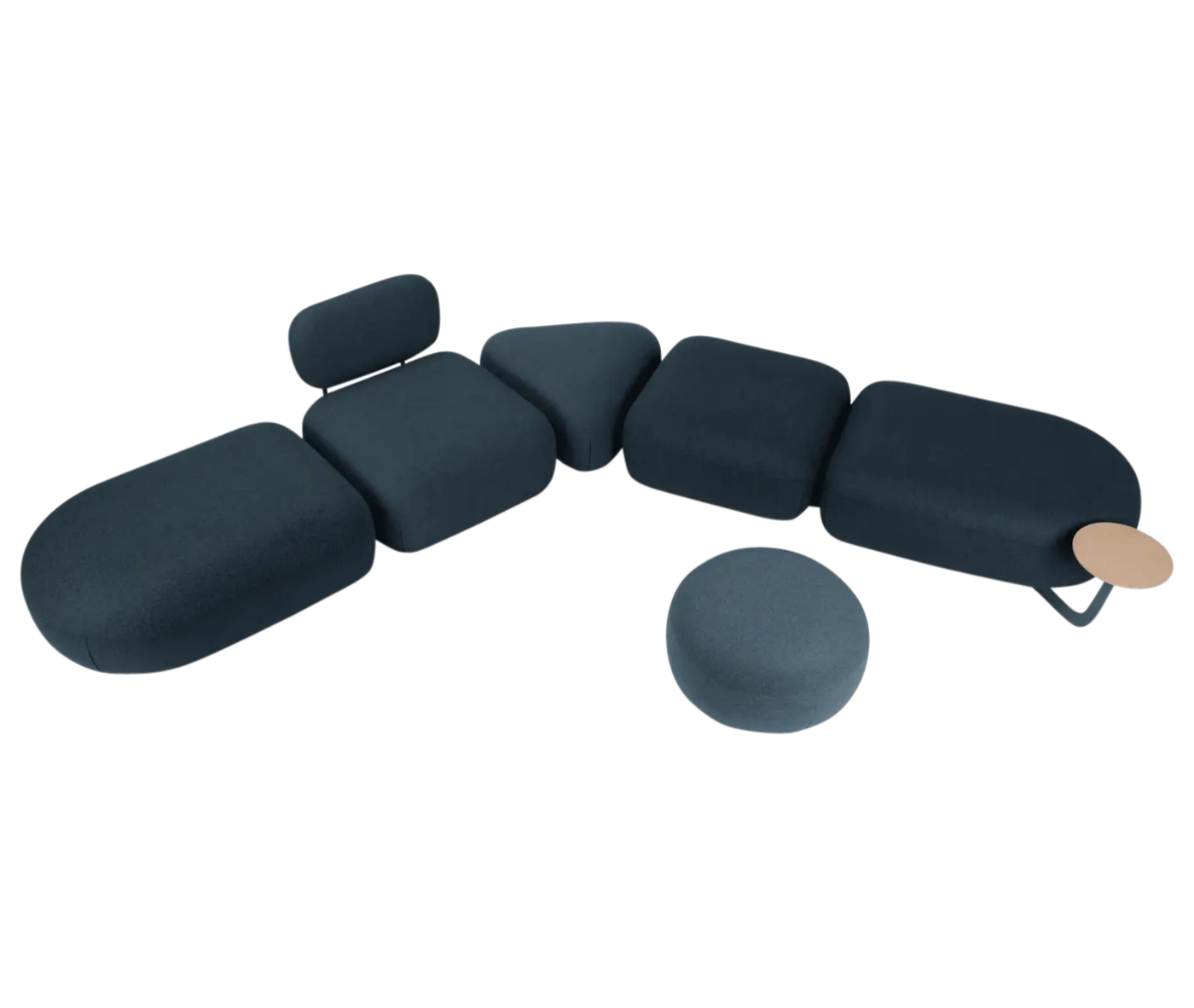 Top view of True Code modular seating system with upholstered rounded forms.