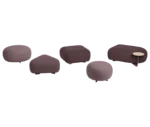 True Code modular seating with upholstery in different shades of burgundy and rounded forms in various shapes.