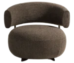 True Code lounge chair with textured brown upholstery, a rounded seat and curved backrest.