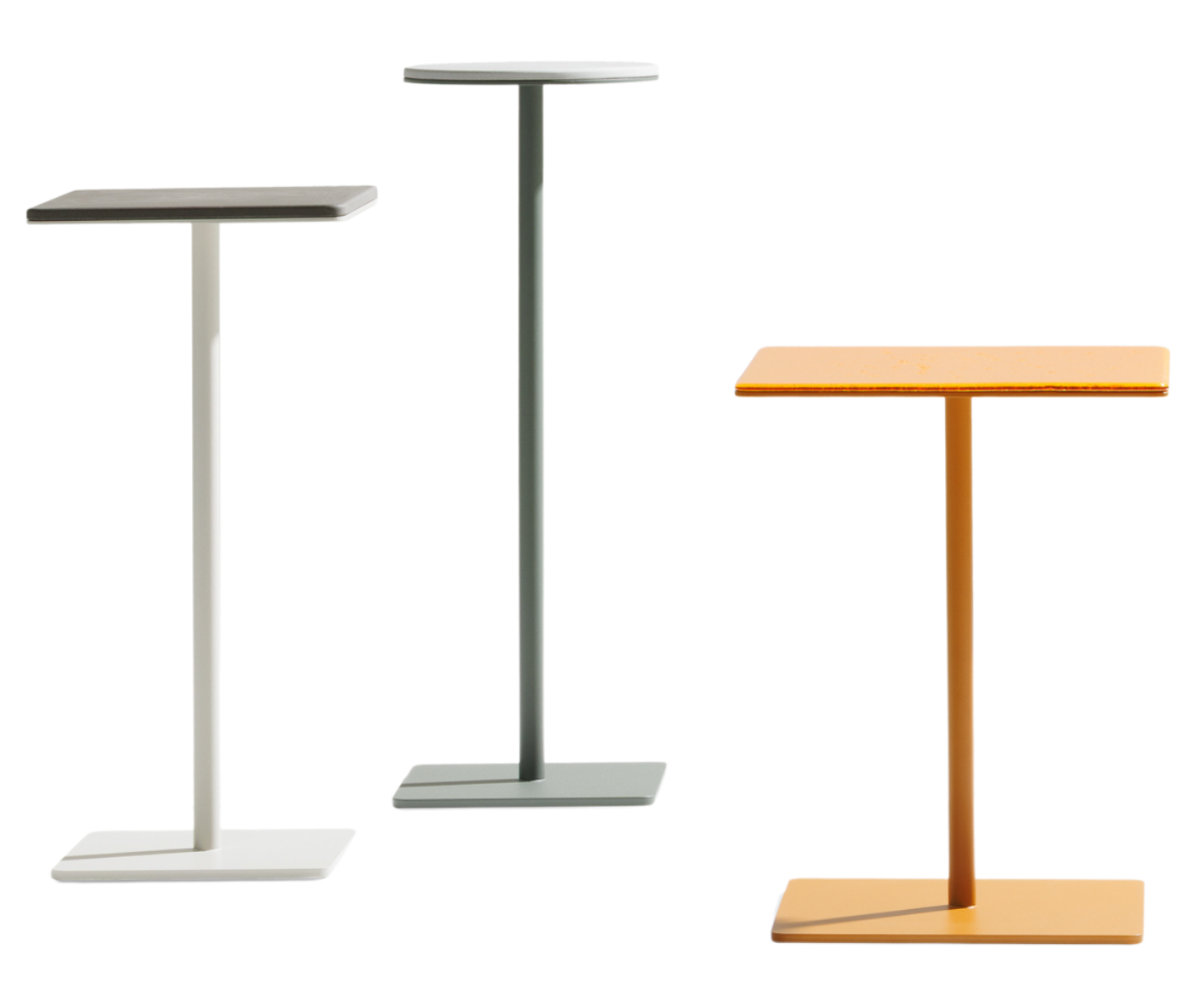 True Cremino tables with rectangular and round tops in assorted finishes.