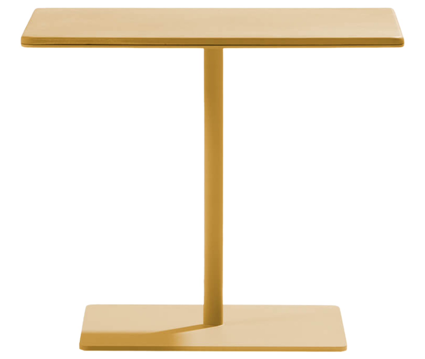 True Cremino side table with yellow glass top and central pedestal base.