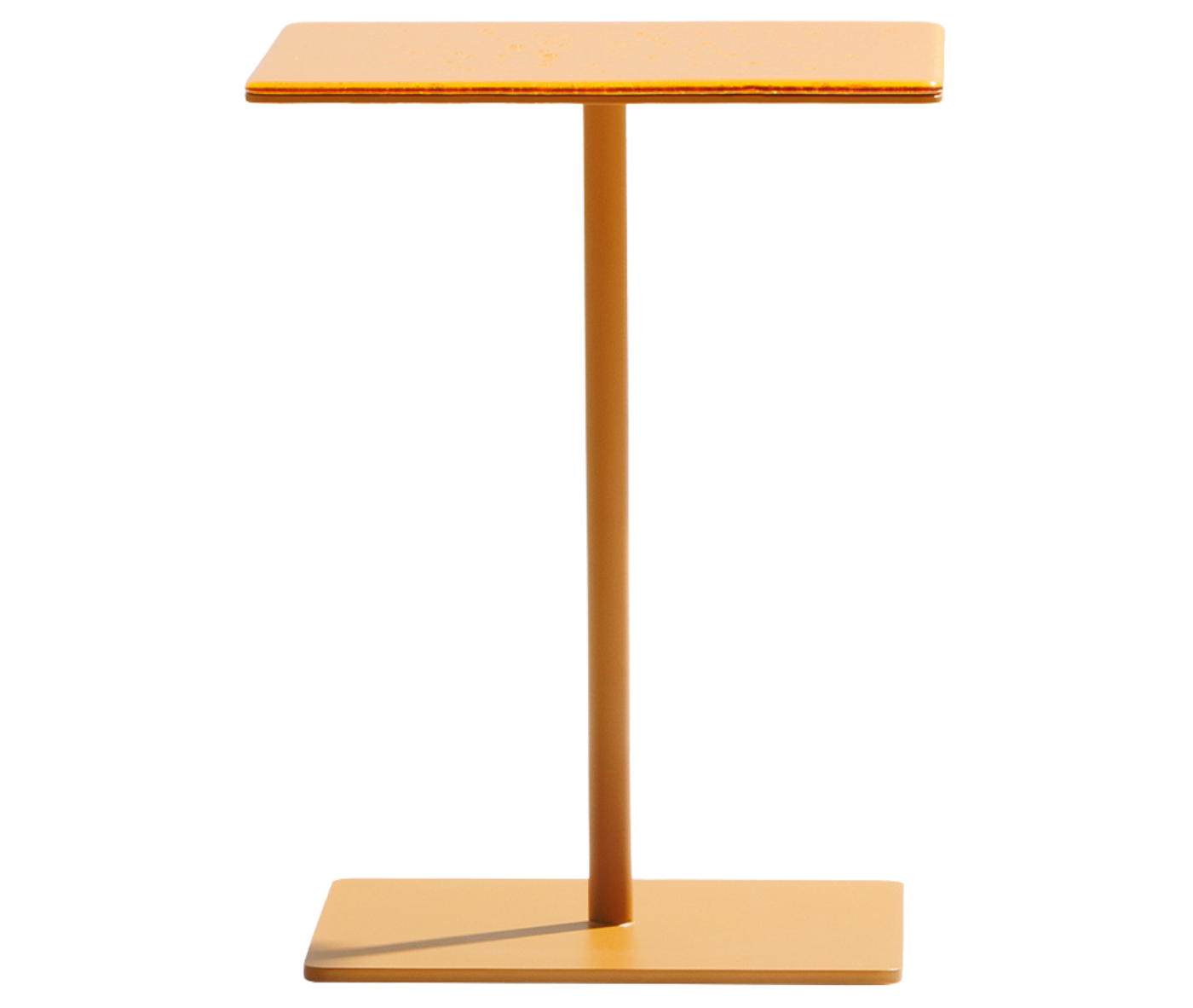 True Cremino side table with orange glass top and central pedestal base.