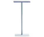 True Cremino side table with blue glass top and elongated pedestal base.