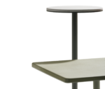 Detail of True Cremino tables with round and rectangular tops in different sizes with monochrome finish.