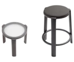 Top view of True Cute stool and occasional table with dark timber legs.