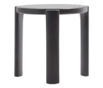True Cute occasional table with round glass tabletop and dark timber legs.