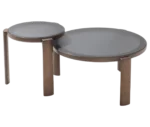 True Cute front view of overlapping occasional tables with solid timber frames and glass tops.