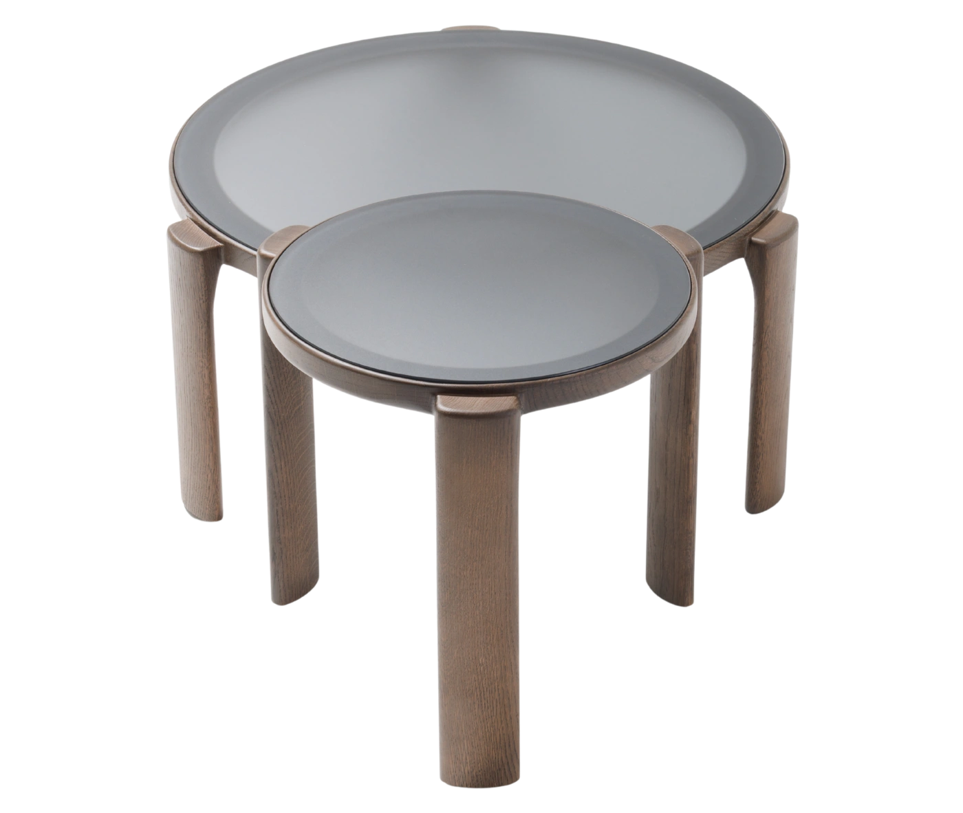 True Cute occasional tables, top view with solid timber frames and glass tops.