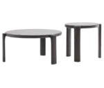 True Cute front view of occasional tables with solid timber frames and glass tabletops.
