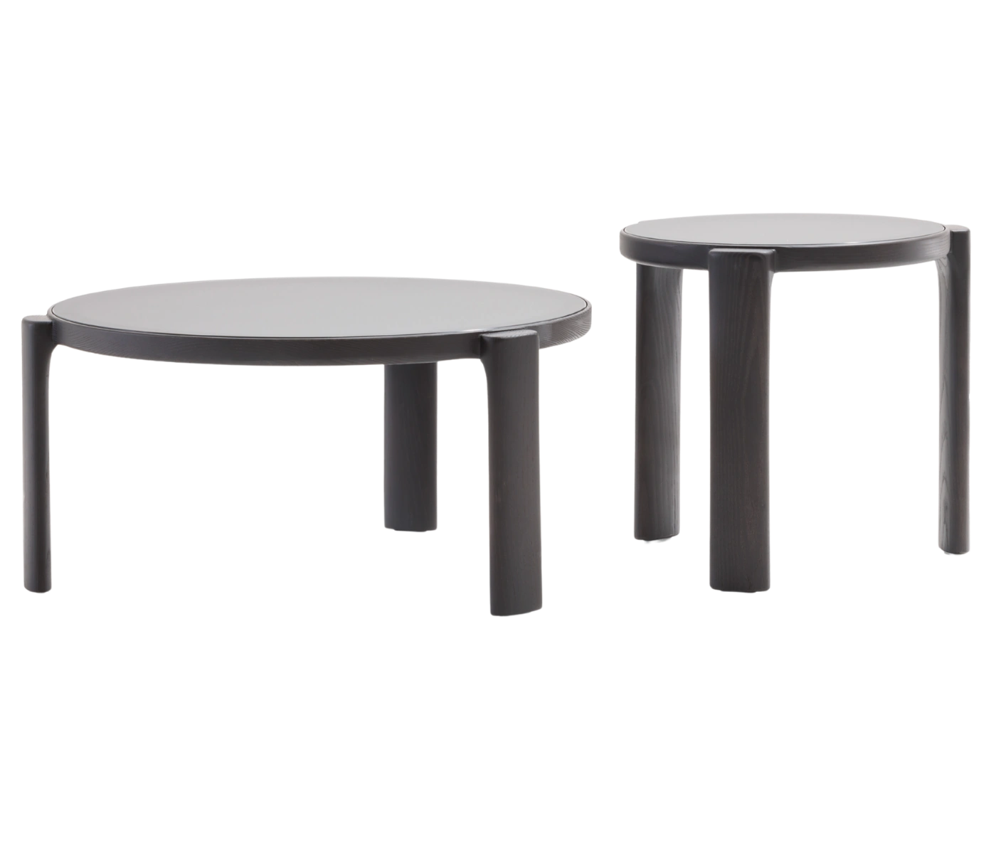 True Cute front view of occasional tables with solid timber frames and glass tabletops.