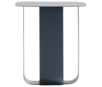True Fiocco table with rectangular top and elongated curved metal base.