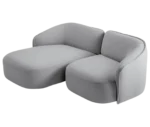 True Sibylla modular sofa shown in front-left view with curved backrests and grey upholstery.