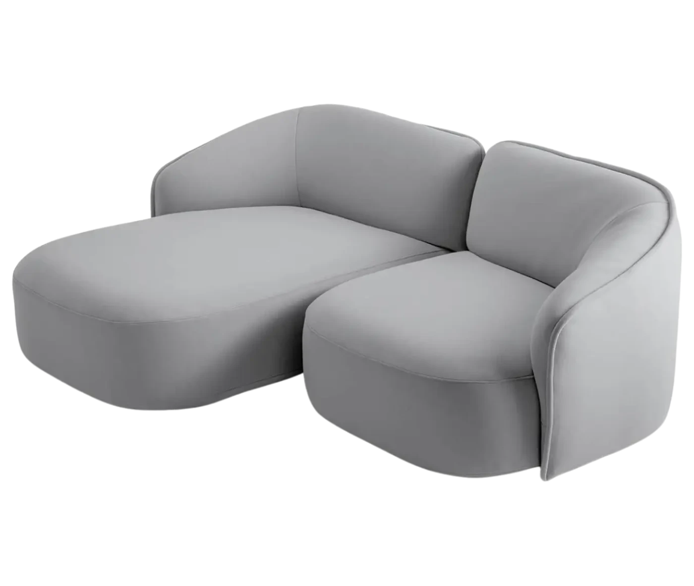 True Sibylla modular sofa shown in front-left view with curved backrests and grey upholstery.