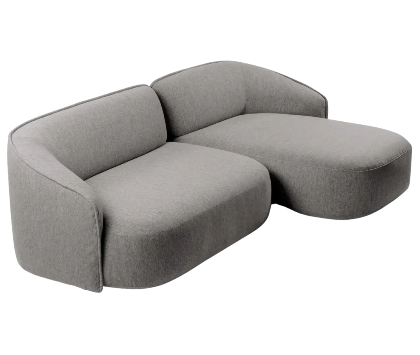True Sibylla modular sofa shown in front-right view, grey upholstery and elongated module seat.