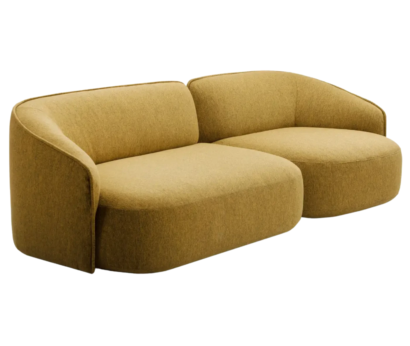 True Sibylla modular lounge sofa in front-right view, mustard yellow upholstery.