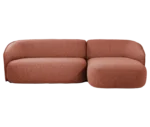 True Sibylla modular sofa shown in front view, dusty red upholstery and elongated seat module.