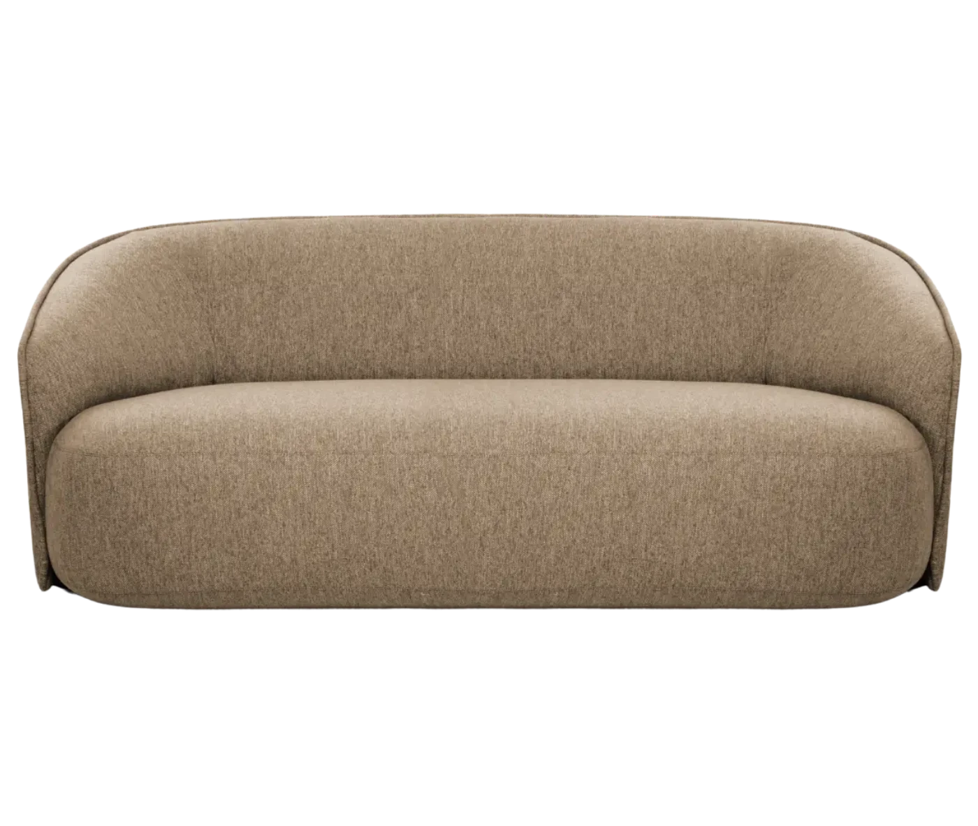True Sibylla single-module sofa shown in front view, grey upholstery and curved backrest.