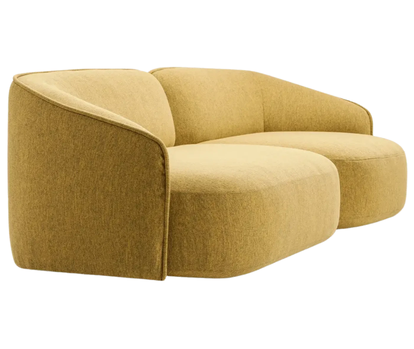True Sibylla modular shown in front-right view with yellow upholstery and curved backrest.