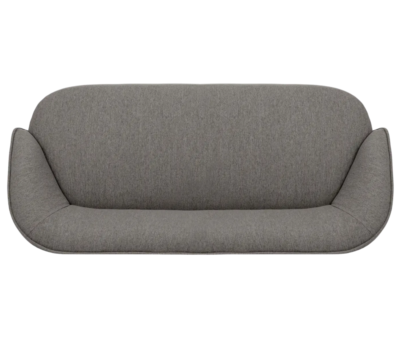 Top view of True Sibylla single-module sofa, in grey upholstery and curved backrest.
