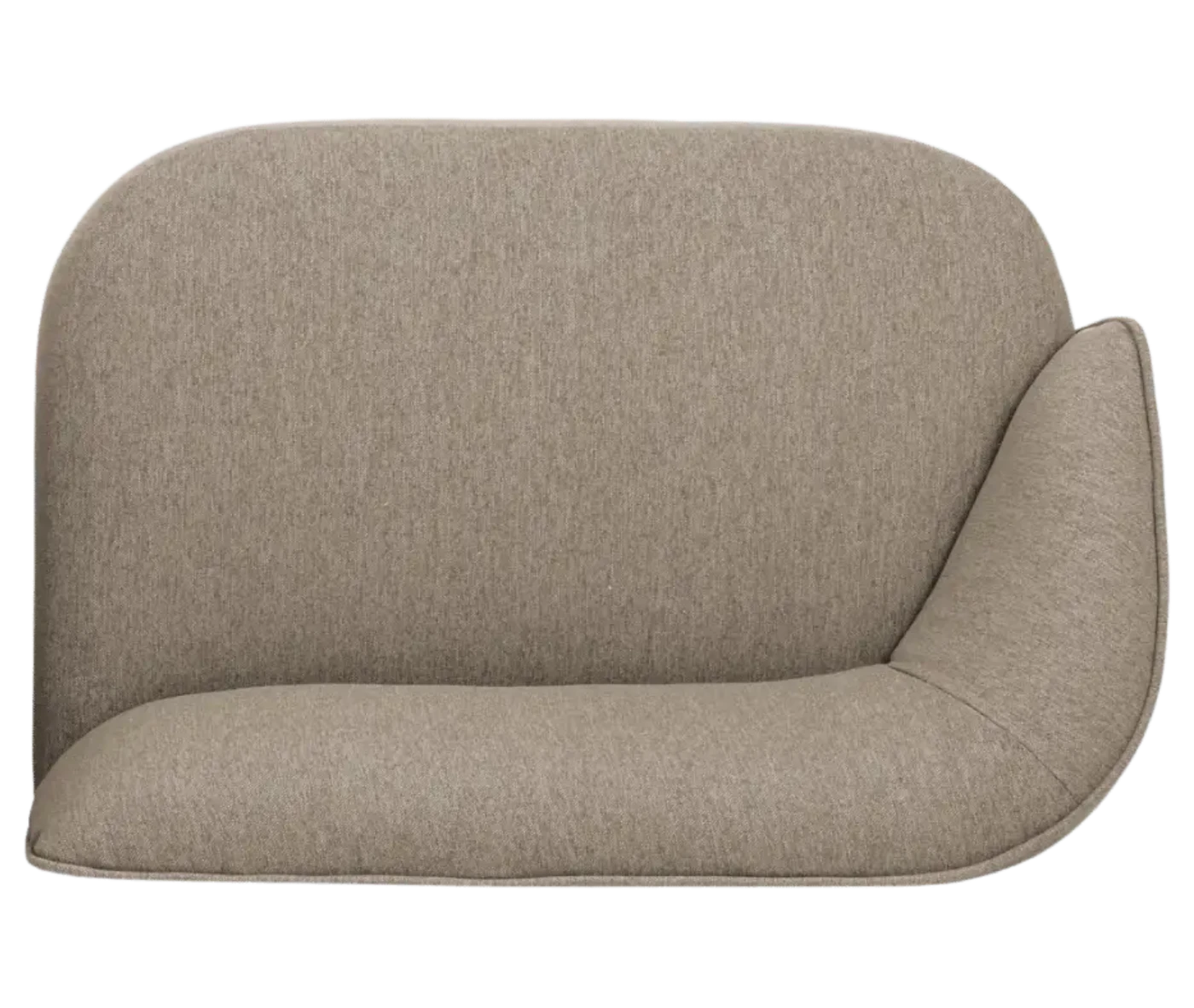 Top view of True Sibylla module sofa, in light grey upholstery and curved backrest.