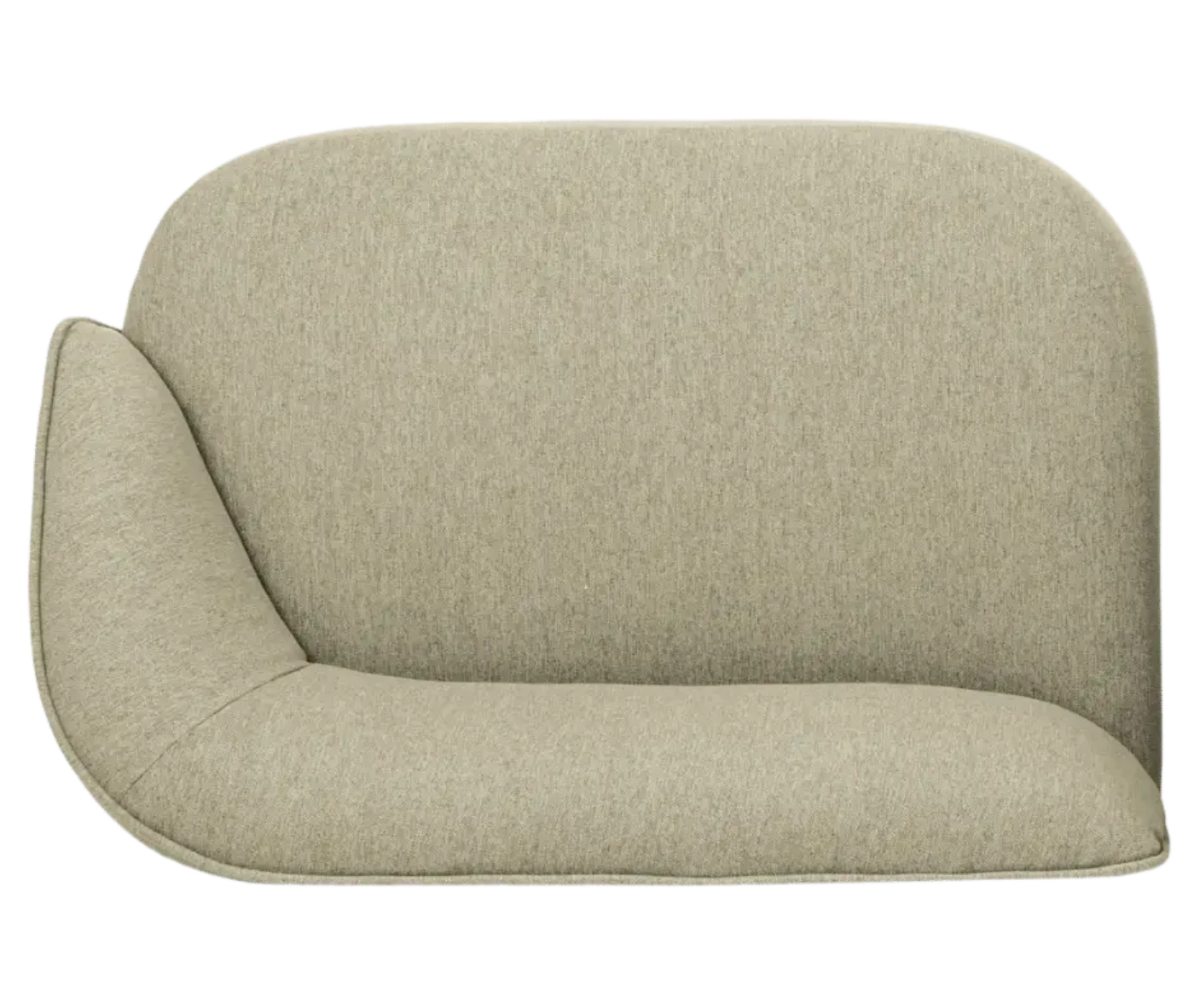 Top view of True Sibylla module sofa, in light green upholstery and curved backrest.