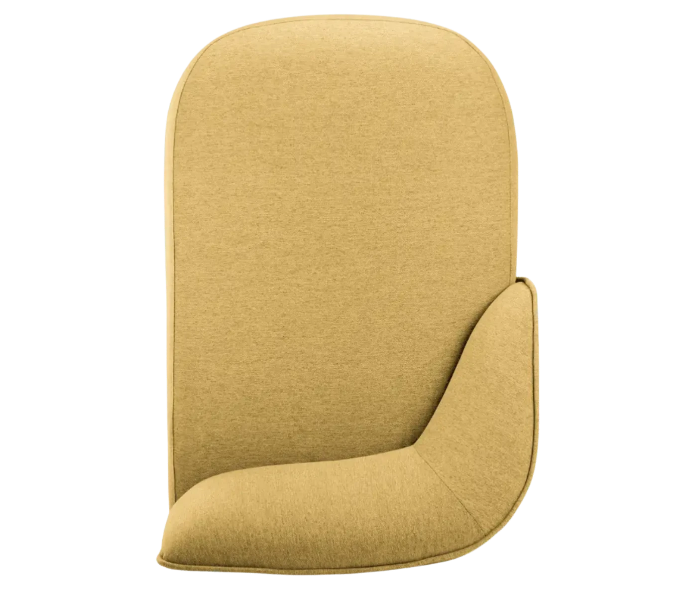 Top view of True Sibylla elongated module seat, in yellow upholstery and curved backrest.