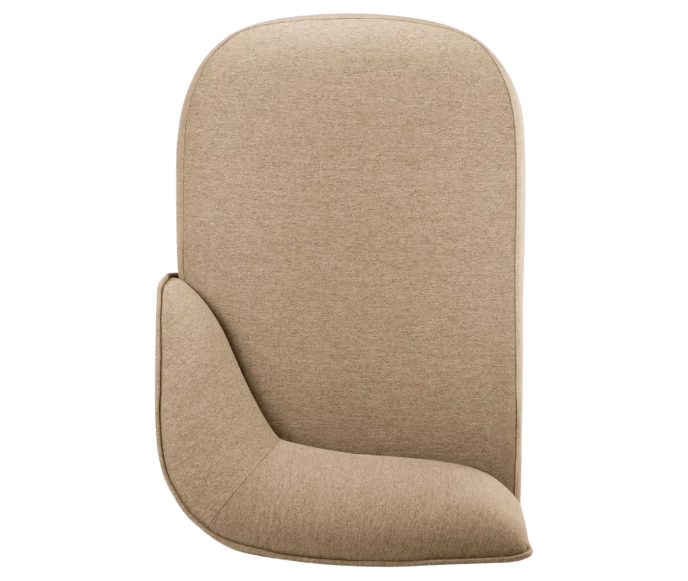 Top view of True Sibylla elongated module seat, in beige upholstery and curved backrest.