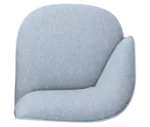 Top view of True Sibylla module seat, in light blue upholstery and curved backrest.