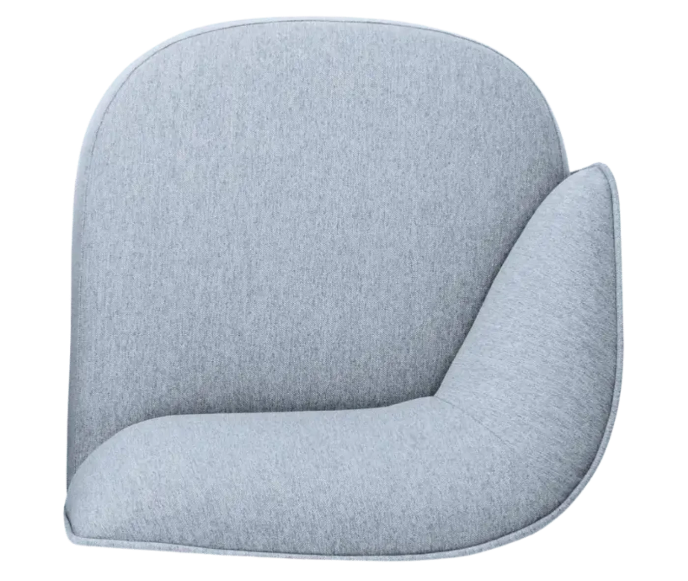 Top view of True Sibylla module seat, in light blue upholstery and curved backrest.