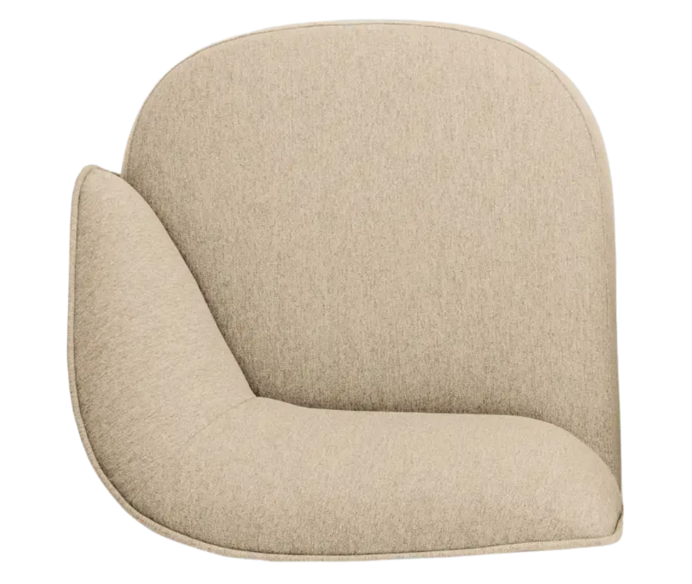 Top view of True Sibylla module seat, in beige upholstery and curved backrest.
