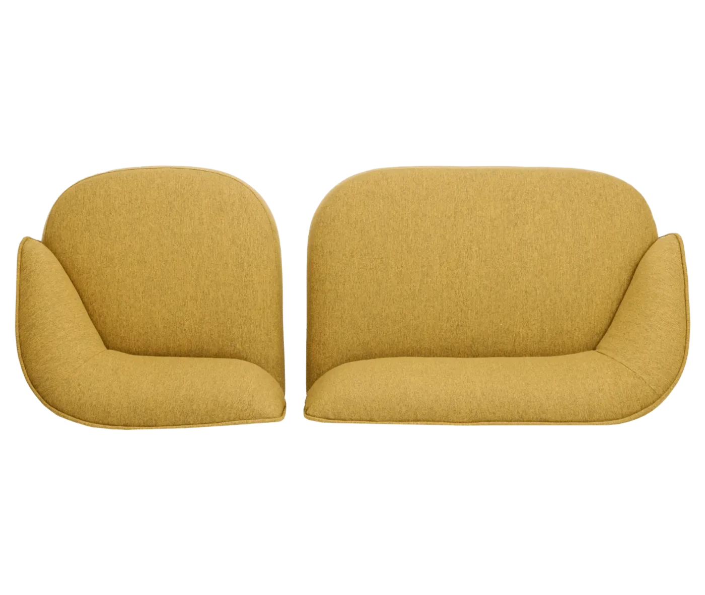 Top view of True Sibylla module seats side by side, yellow upholstery and curved backrest.