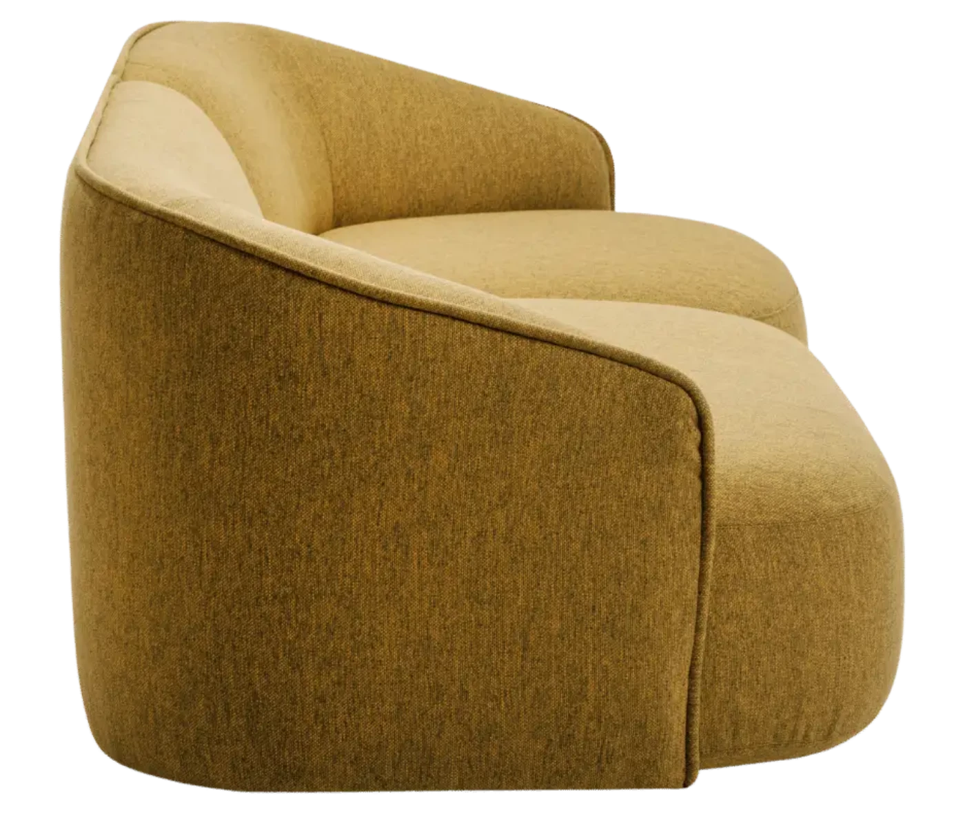 True Sibylla lounge modular sofa in right-side view, yellow upholstery and curved backrest.