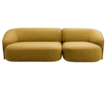 True Sibylla modular sofa shown in front view with curved backrests and yellow upholstery.