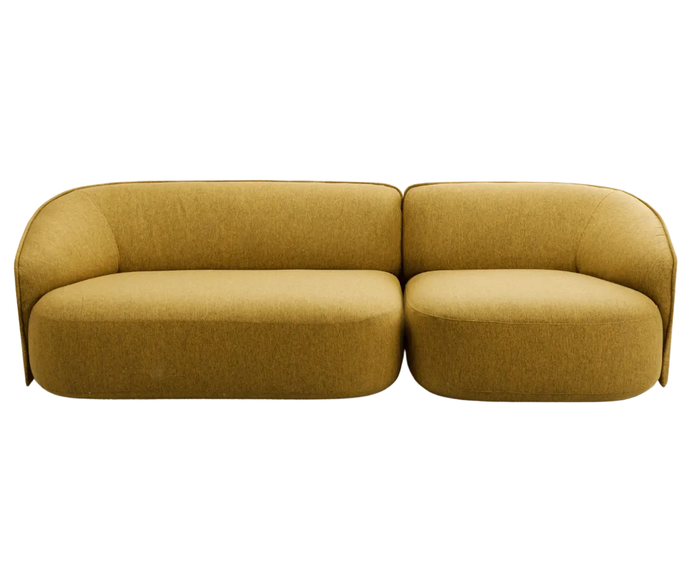 True Sibylla modular sofa shown in front view with curved backrests and yellow upholstery.