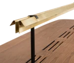True Wing Library table in close-up view with integrated brass lamp.