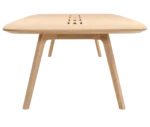 True Wing Meeting table in side view with light timber tabletop and timber legs.