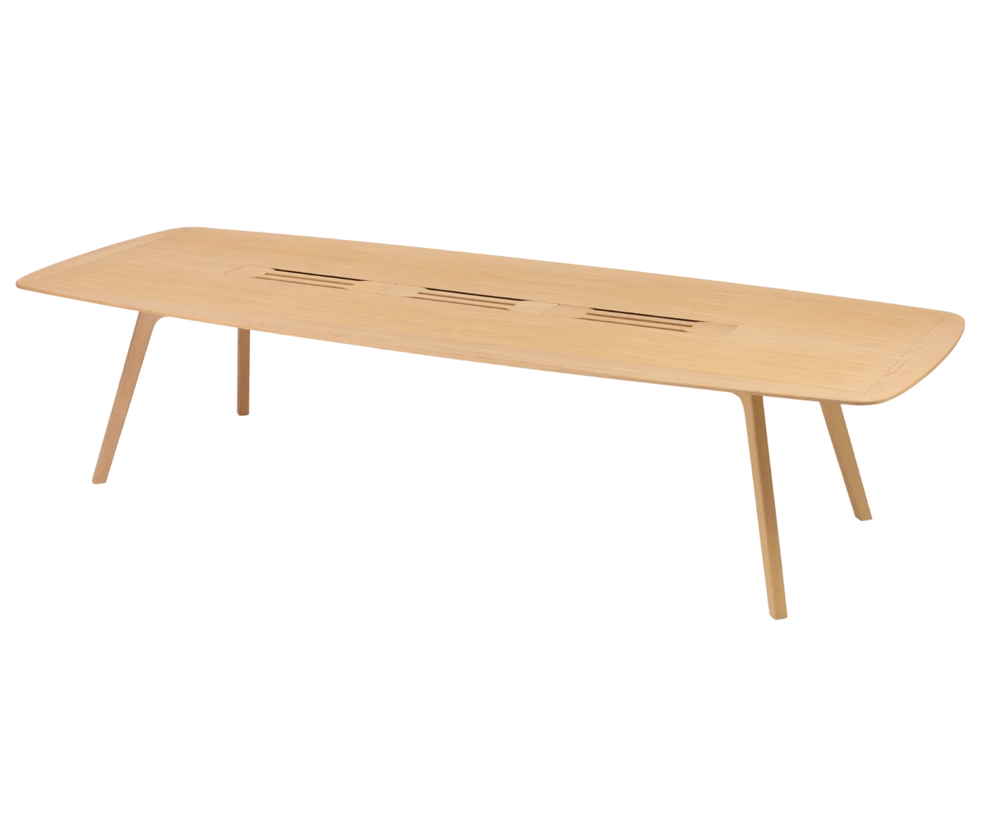 True Wing Meeting table in front-left view with light timber tabletop and timber legs.