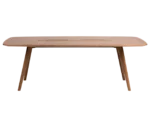 True Wing Meeting table in front view with dark timber tabletop and timber legs.