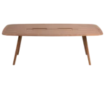 True Wing Meeting table in elevated view with dark timber tabletop and timber legs.