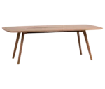 True Wing Meeting table in front-right view with dark timber tabletop and timber legs.